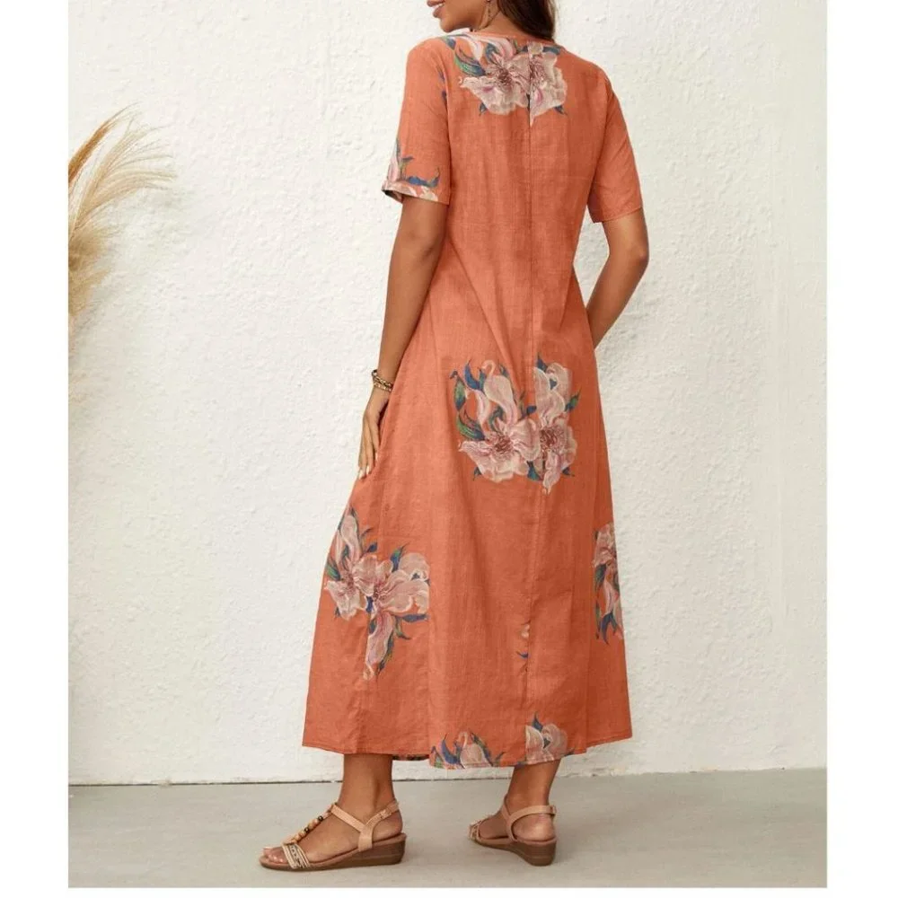 Coral Cotton Floral Maxi Dress - Picture 4 of 10